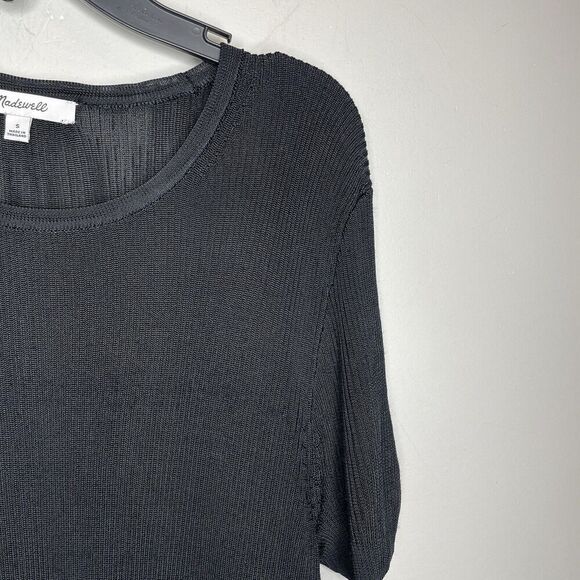 MADEWELL Sweater Tee Women Small Black Micro-Rib Knit Stretch Viscose NQ337 - Picture 2 of 13
